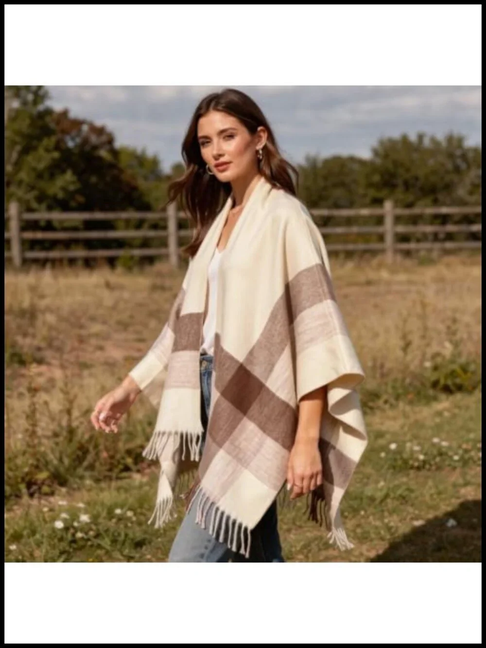 Women's Open Front Poncho Cape Shawl Wrap Sweater Soft Cashmere Blend Cardigan